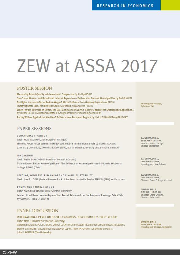 Auch im Jahr 2017 präsentiert sich das ZEW bei der ASSA-Jahrestagung mit einem eigenen Stand.