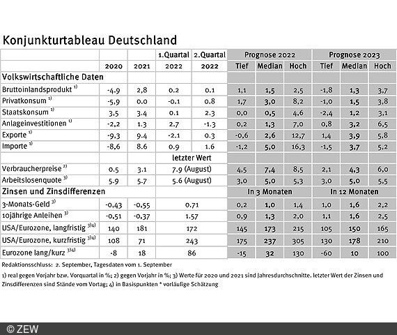 Tabelle der erfassten Daten des Konjunkturtableaus für Deutschland