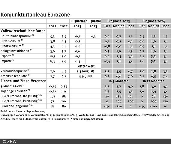 Tabelle der erfassten Daten des Konjunkturtableaus für die Eurozone
