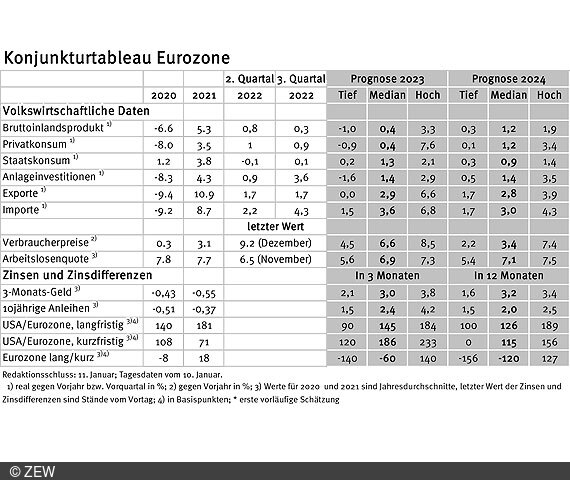 Tabelle der erfassten Daten des Konjunkturtableaus für die Eurozone