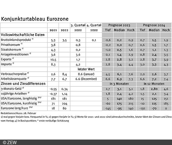 Tabelle der erfassten Daten des Konjunkturtableaus für das Eurogebiet