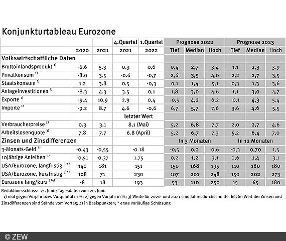 Tabelle der erfassten Daten des Konjunkturtableaus für die Eurozone..