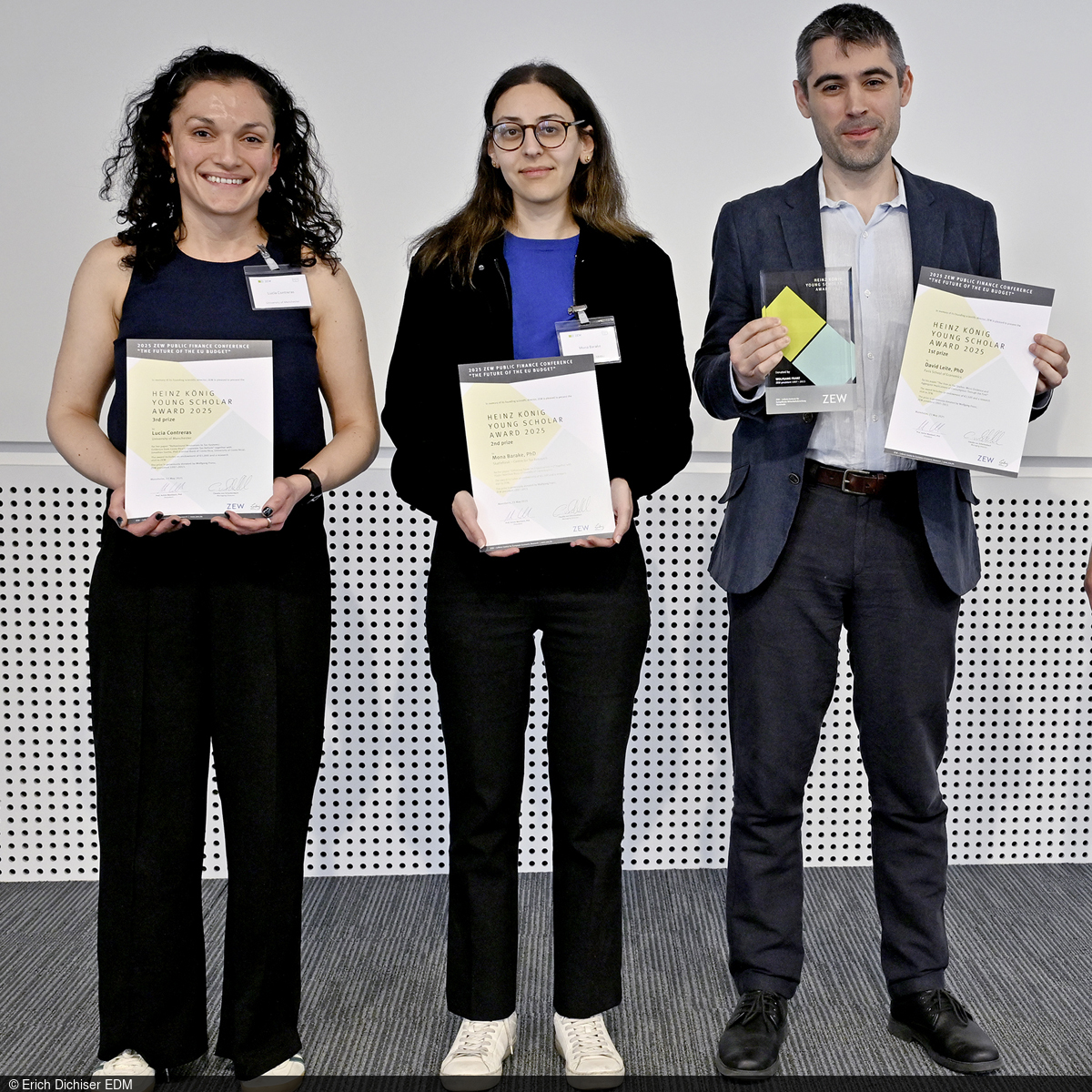 The winners of the Heinz König Young Scholar Award for young economists: Lucia Contreras, Mona Baraka and David Leite (from left to right)