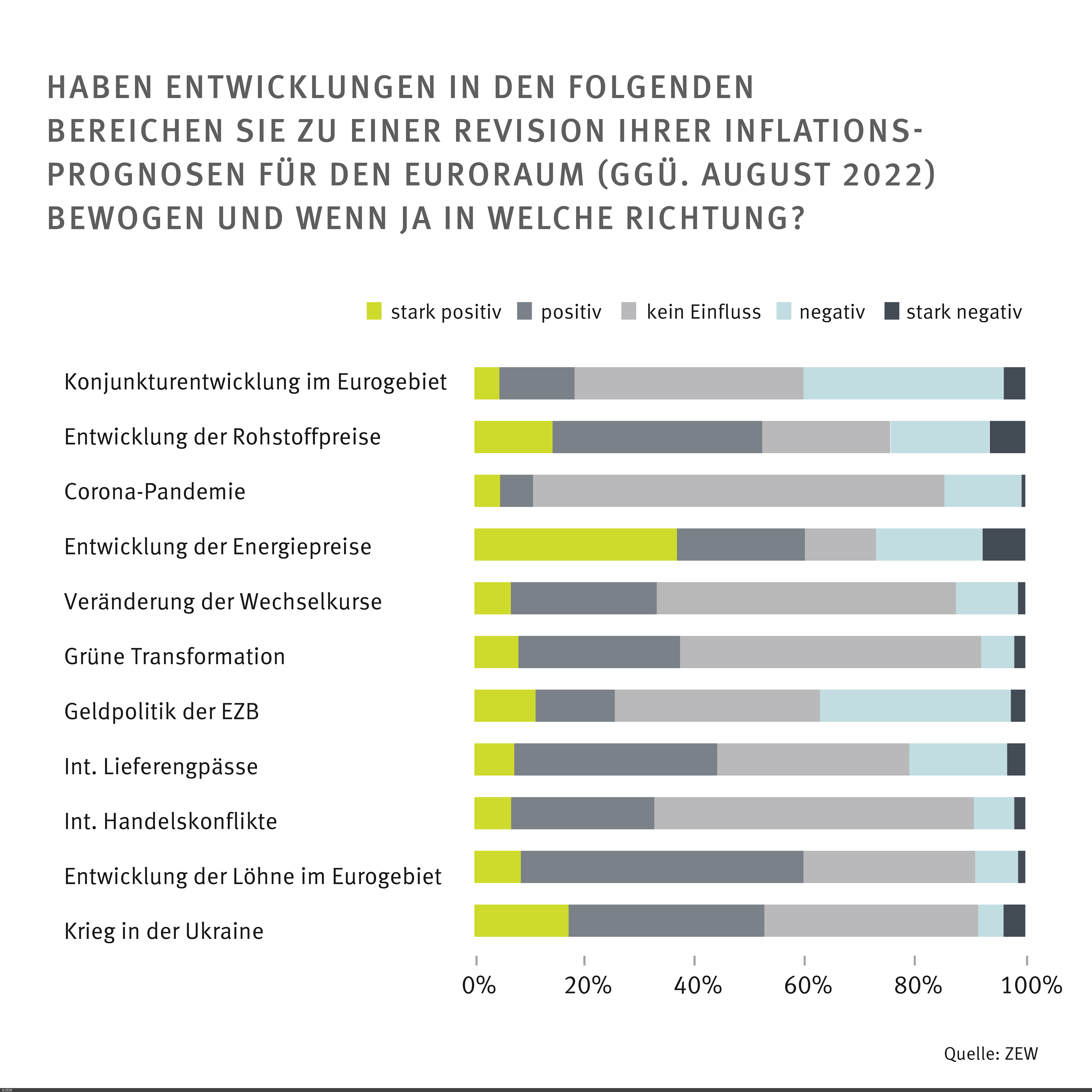 Angegebene Gründe für die Inflationserwartung – Antworten auf die Frage: Haben Entwicklungen in den folgenden Bereichen Sie zu einer Revision Ihrer Inflationsprognosen für den Euroraum (ggü. August 2022) bewogen, und wenn ja in welche Richtung?